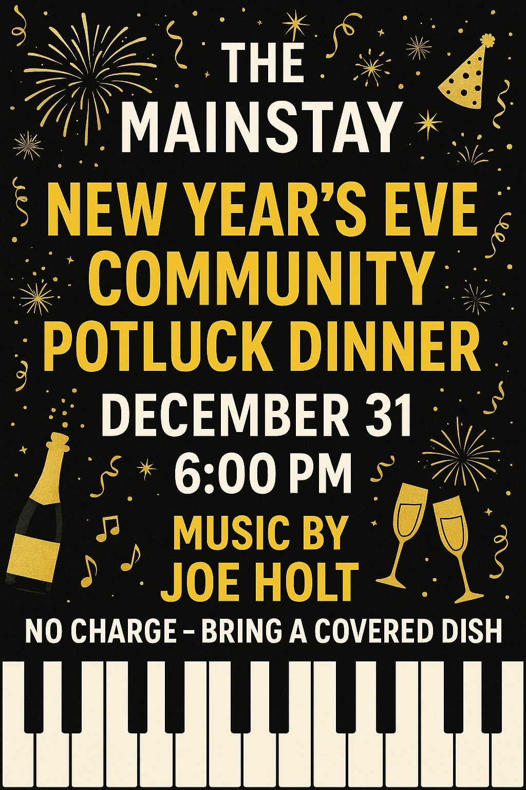 NY Eve Community Potluck Dinner!<br>6pm<br>No Charge – Bring a covered dish!